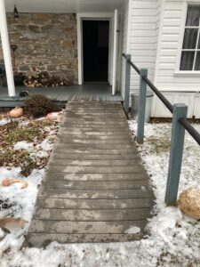 ramp to Exeter meetinghouse showing handrails